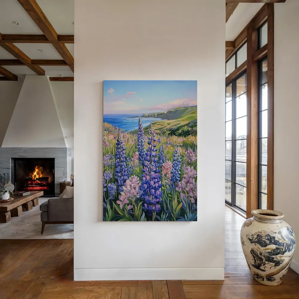 Wild Lupine Coastal Landscape Art Print, Summer Seaside - Image 4