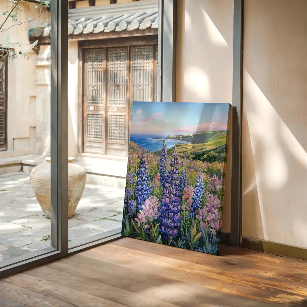 Wild Lupine Coastal Landscape Art Print, Summer Seaside - Image 2