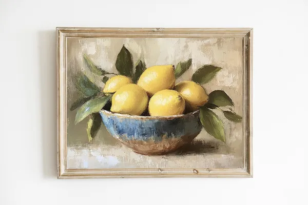 Still Life Lemon Art Print, Vintage Kitchen Decor