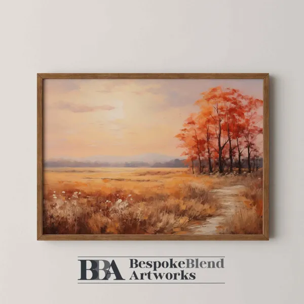 Fall Forest Art Print, Rustic Autumn Trees By River