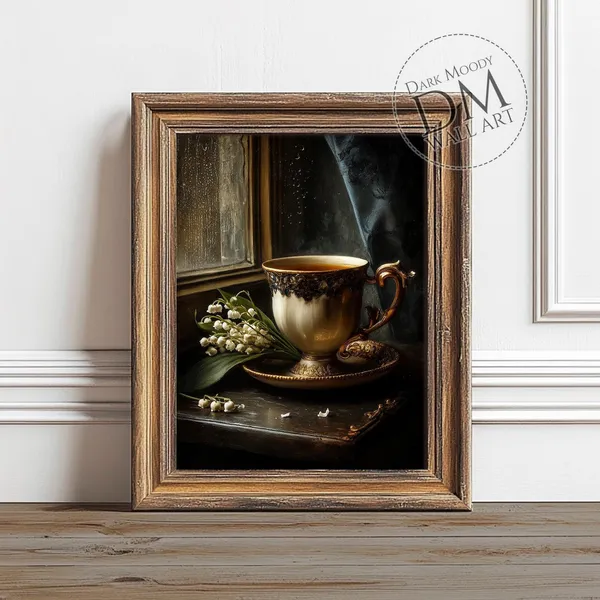 Vintage Teacup Art Print, Moody Still Life