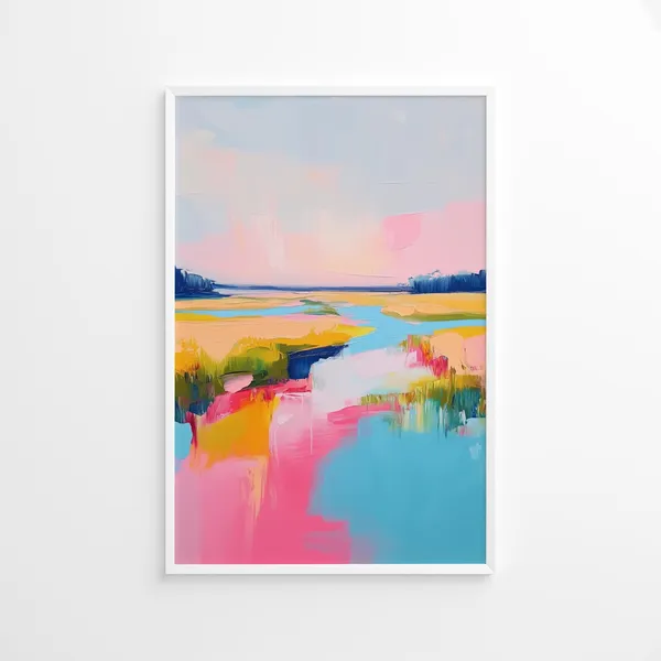 Abstract River Landscape Art Print, Modern Coastal Marsh