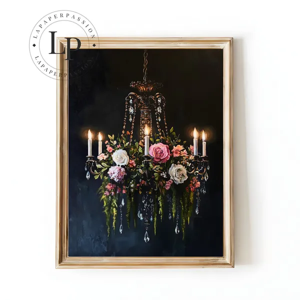 Chandelier Botanical Flower Print, Dark Academia Art Print