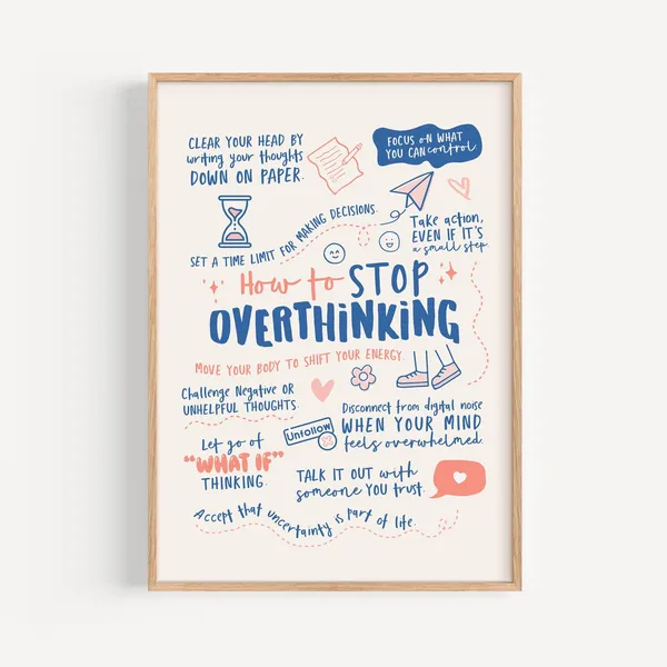 Stop Overthinking Poster, Mental Health Wall Art