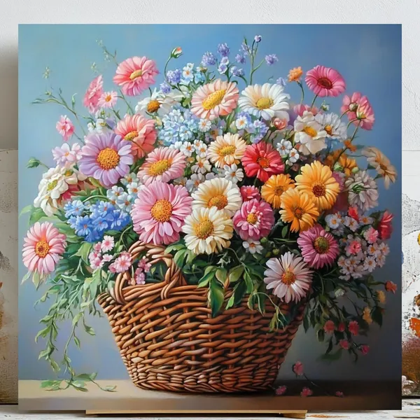 Colorful Flower Basket Floral Wall Art Print