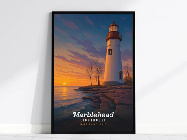 Marblehead Lighthouse Art Print, Lake Erie Sunset