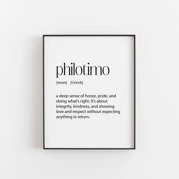 Philotimo Greek Word Art Poster, Hellenic Values