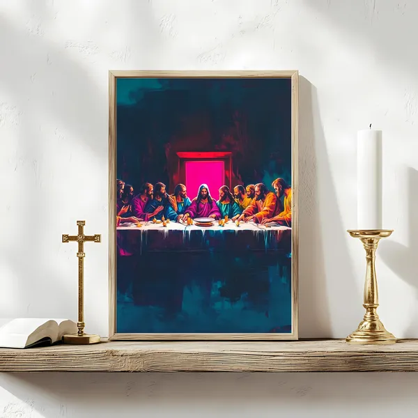 Last Supper Neon Art Print, Modern Christian Decor