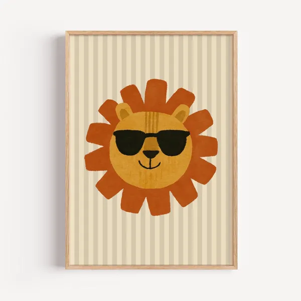 Cool Lion Art Print, Playful Jungle Safari Decor