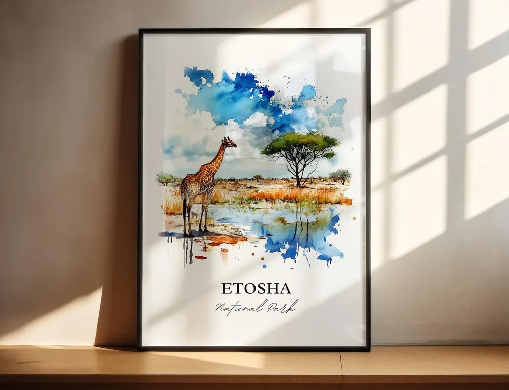 Etosha National Park Watercolor Travel Poster Art Print