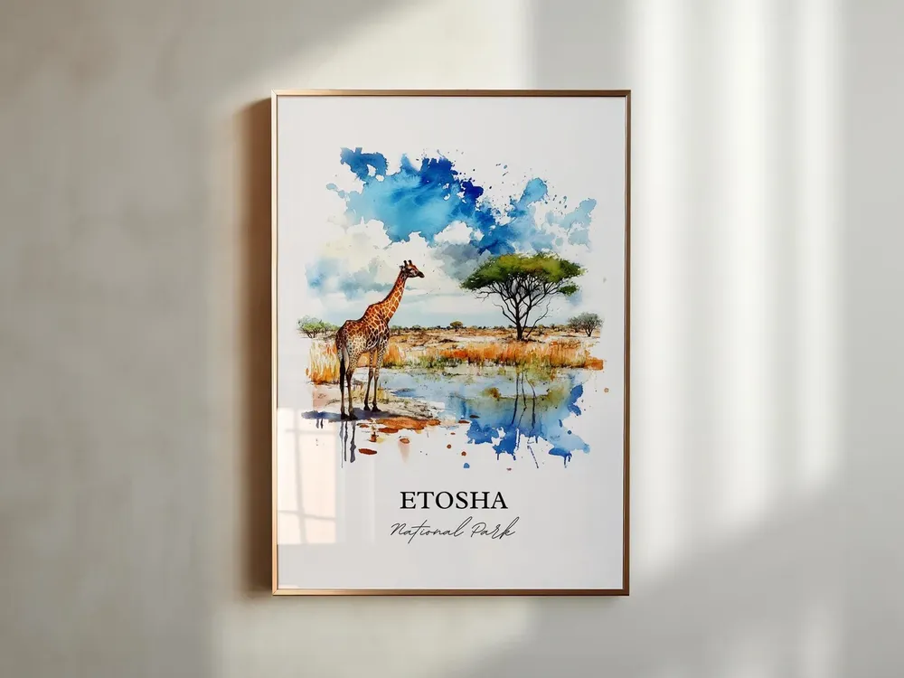 Etosha National Park Watercolor Travel Poster Art Print - Image 3