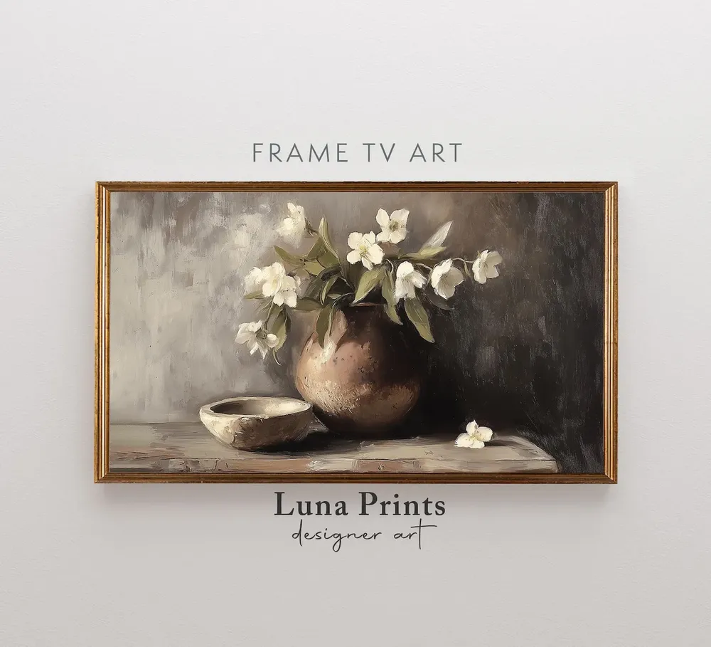 Moody Spring Floral Frame TV Art, Vintage Floral