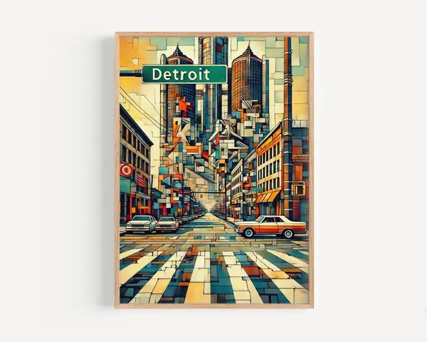 Detroit Street Art Print, Cubism-Inspired Michigan Travel Poster