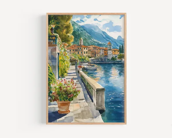 Lake Como Watercolor Italy Travel Poster, Decor