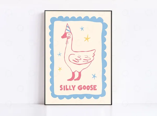 Silly Goose Retro Quirky Nursery Art Print
