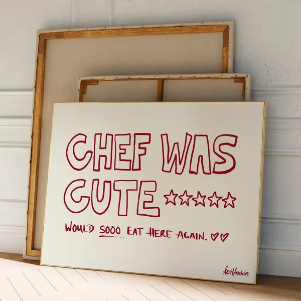 Chef Was Cute Kitchen Art Print, Handdrawn Illustration