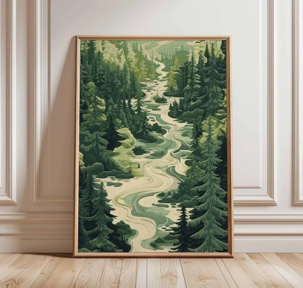 Forest Landscape Art Print, Tranquil River Woodland