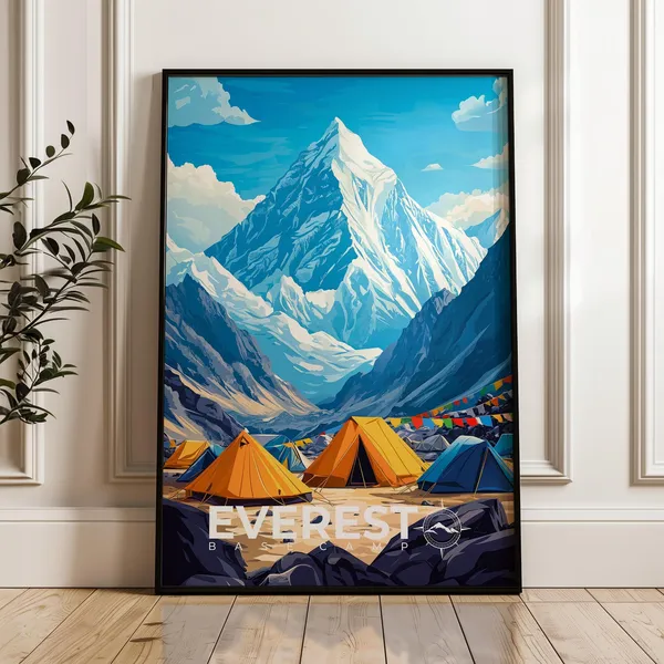Everest Base Camp Travel Poster, Nepal Illustration