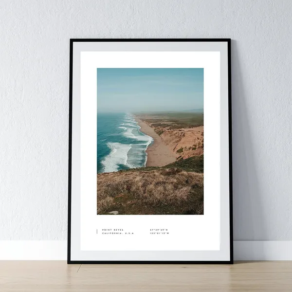 Point Reyes Coordinates Travel Poster, Wall Art