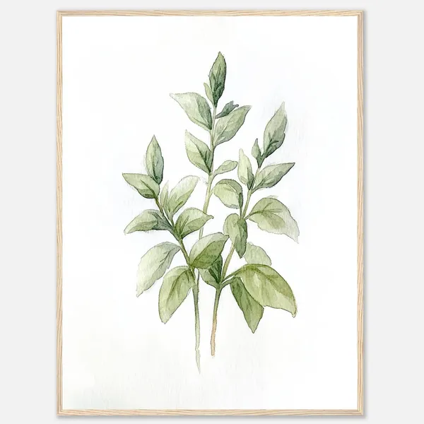 Basil Watercolor Print, Botanical Kitchen Wall Art