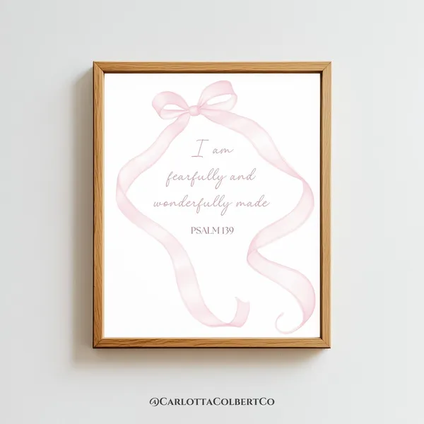 Pink Bow Bible Verse Art, Girl Nursery Decor