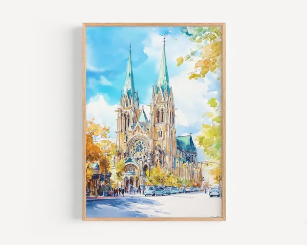 Montreal Watercolor Painting Travel Poster, Canada