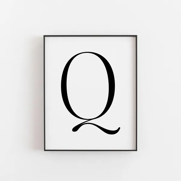 Letter Q Minimalist Art Print, Monogram Decor