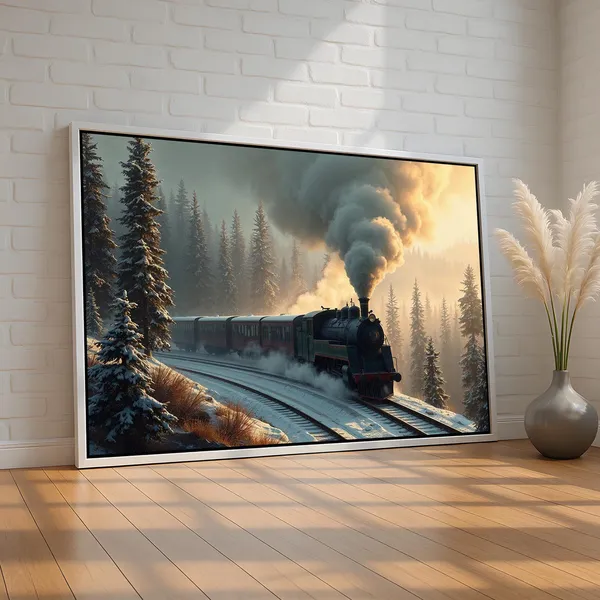 Vintage Winter Train Art Print, Nostalgic Cabin Decor