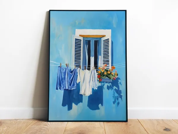 Blue Laundry Art Print, Italy Farmhouse Wash Decor