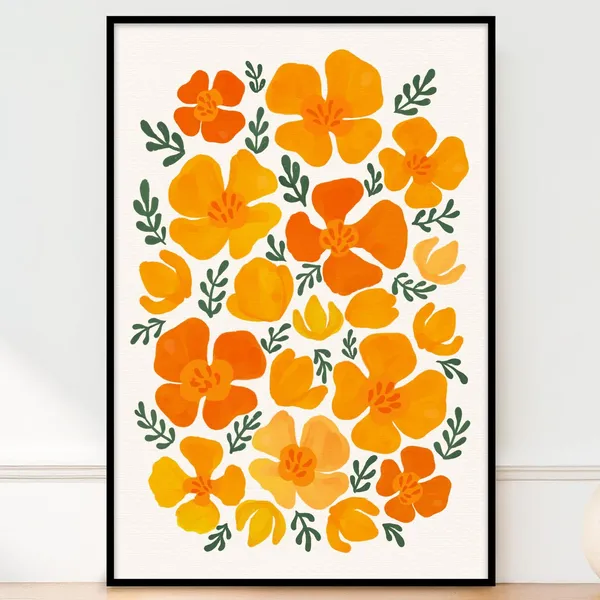 Poppy State Flower Botanical Market Poster