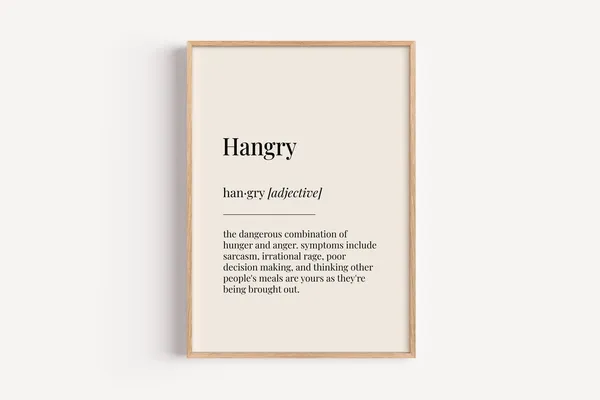 Hangry Definition Dictionary Poster, Kitchen Food Art