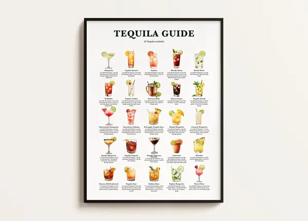Tequila Guide 25 Tequila Cocktails, Art Print