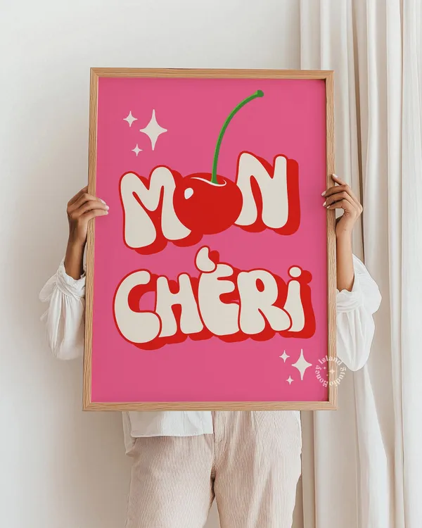Mon Cheri Cherry Typography Retro Art Print