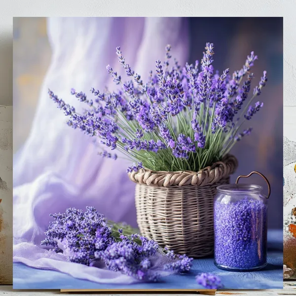 Lavender In Basket, Minimalist Art Print