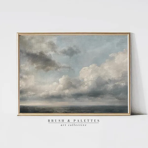 Dramatic Ocean Sky Painting, Moody Coastal Wall Art