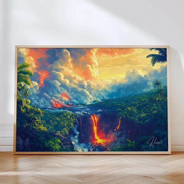 Hawaii Volcanoes Travel Poster, Home Office Decor