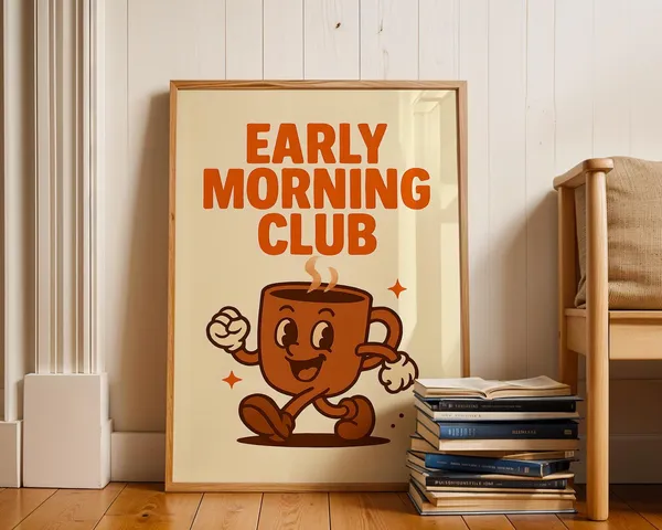 Coffee Art Print, Early Morning Club Kitchen Decor