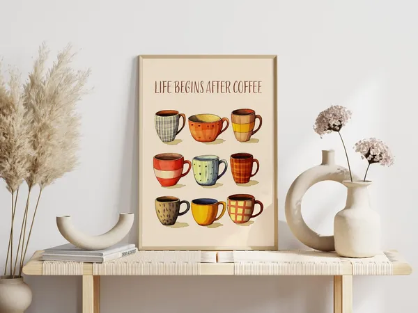 Colorful Coffee Cup Kitchen Decor Art Print