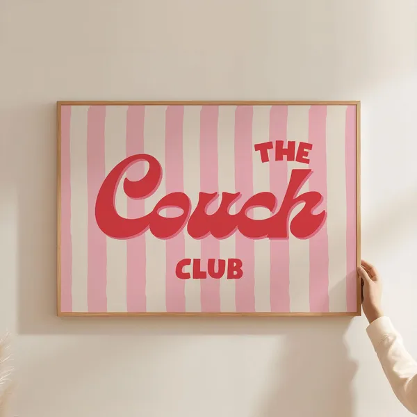 The Couch Club Landscape Print, Pink Stripe Typography