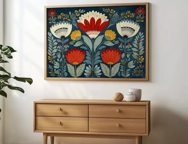 Ukrainian Folk Art Botanical Poster, Scandi Style