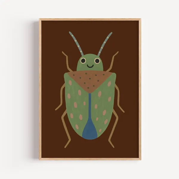 Smiling Bug Whimsical Insect Art Print for Kids