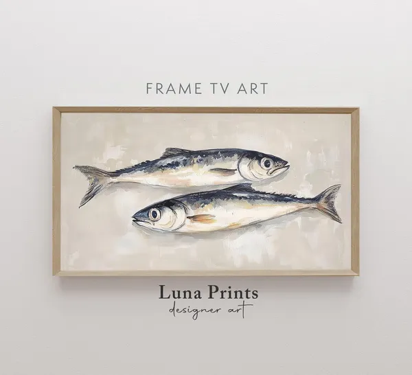 Sardine Painting - Neutral Coastal Watercolor Art Print