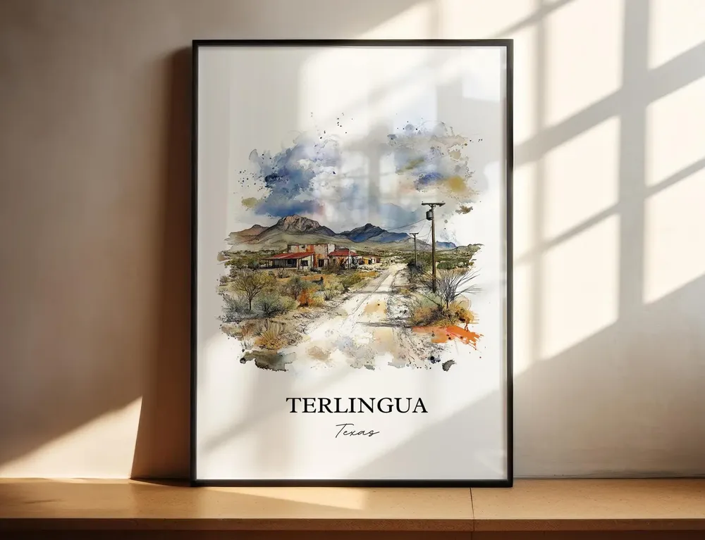 Terlingua TX Watercolor Travel Poster, Texas