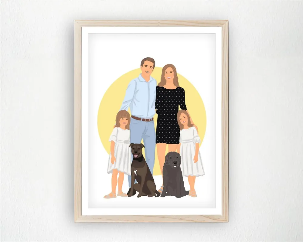 Custom Family Portrait With Pets Poster