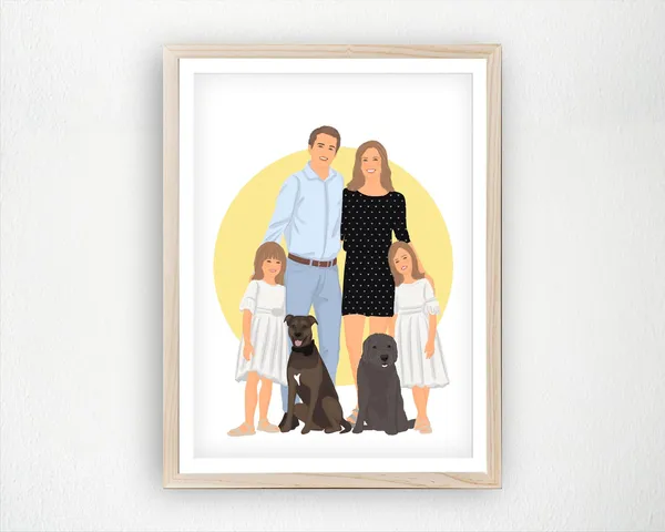 Custom Family Portrait With Pets Poster