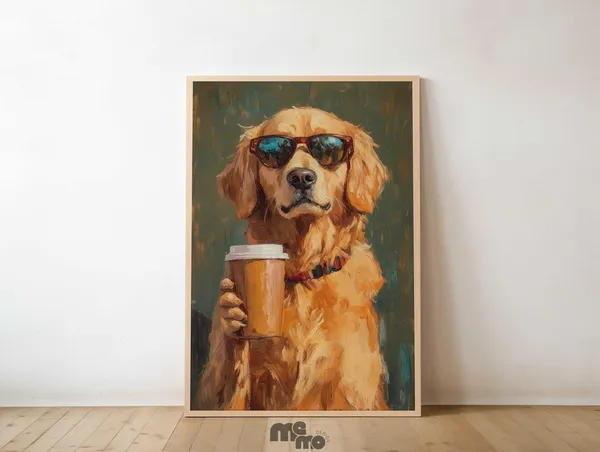 Golden Retriever Wall Art Print, Funny Pet Portrait