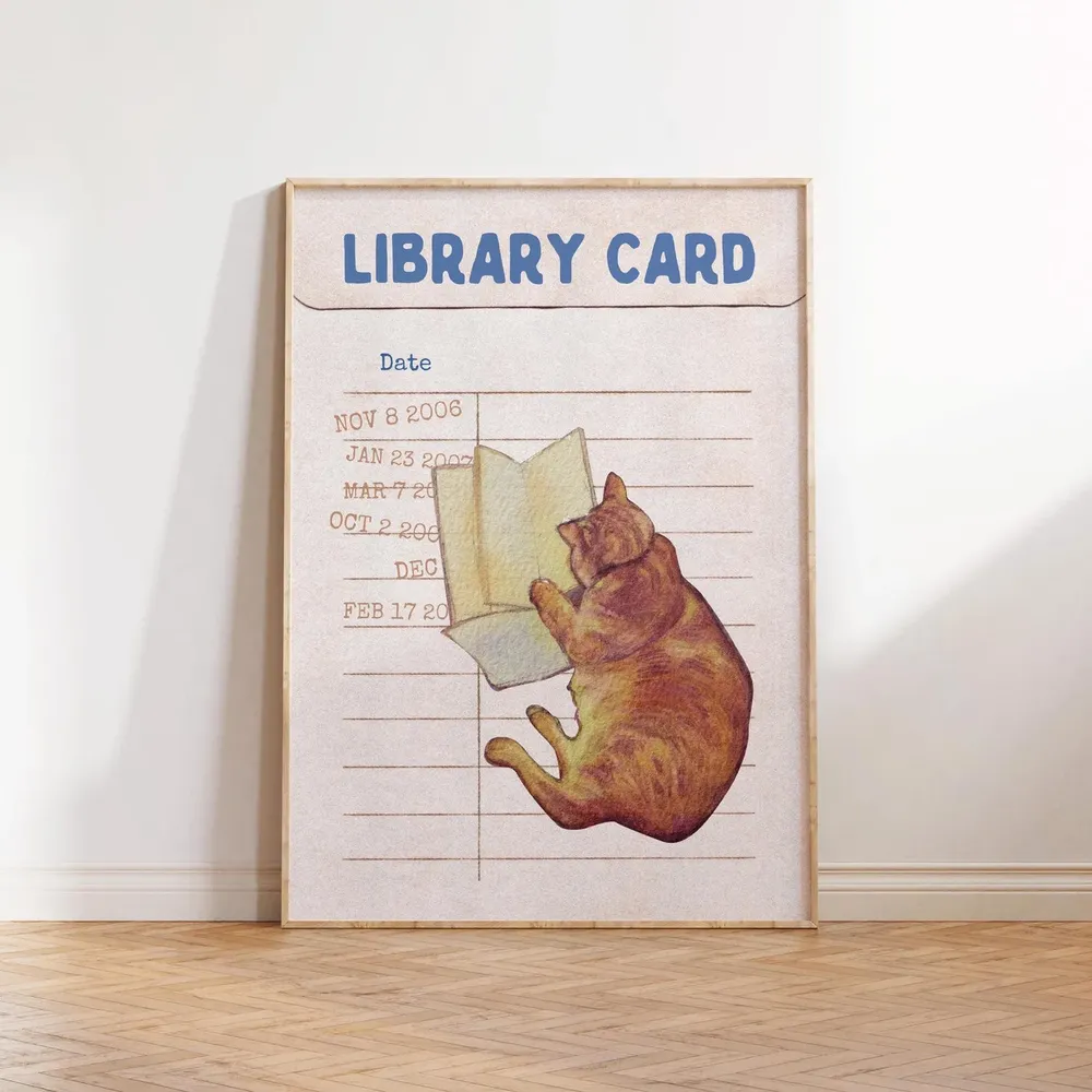 Library Card Vintage Art Print, Reading Nook Decor