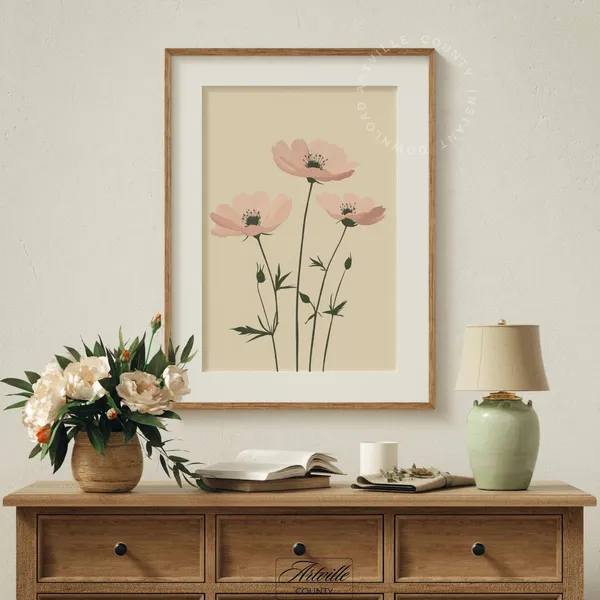 Pink Poppy Flower Minimalist Botanical Art Print