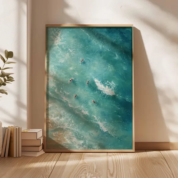 Swimming Poster, Retro Beachy Coastal Art Print