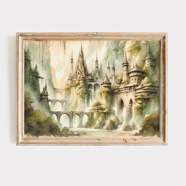 Rivendell Illustration Watercolor Sketch Art Print